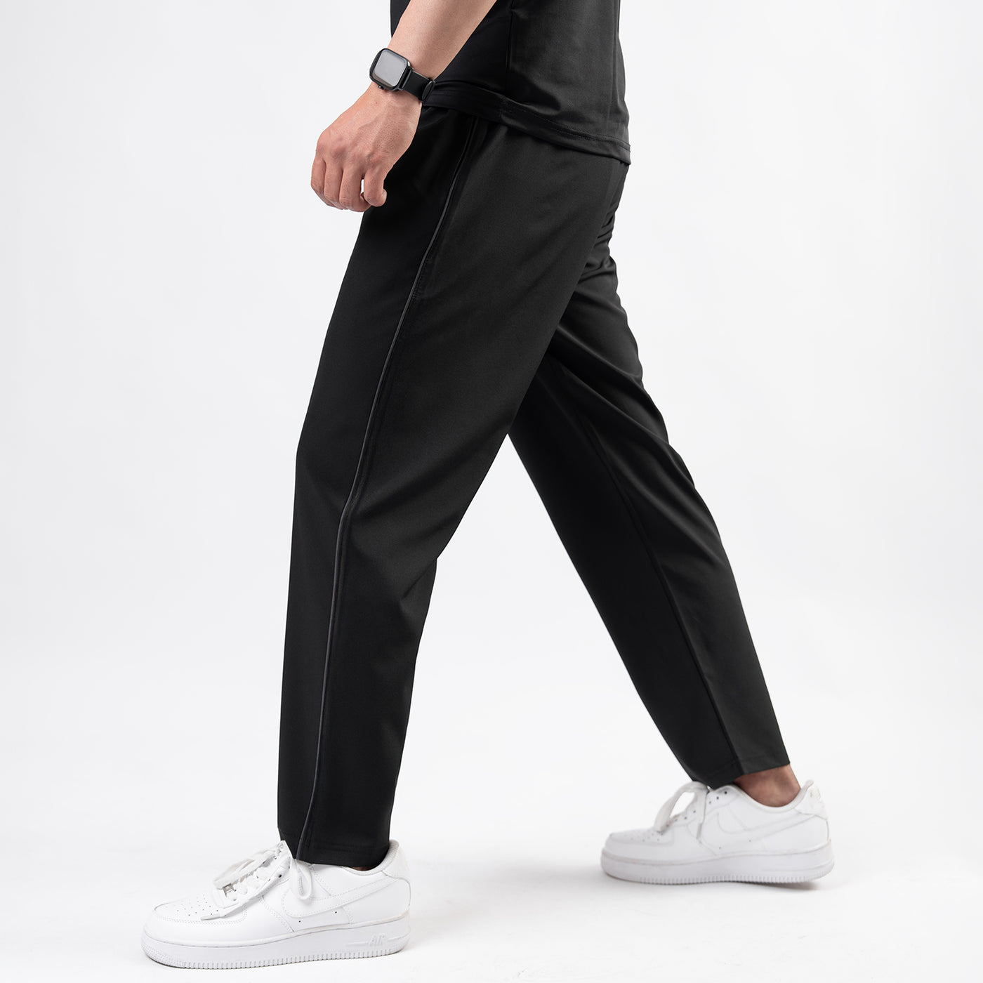 Black Micro Relaxed Fit Trousers with Gray Piping