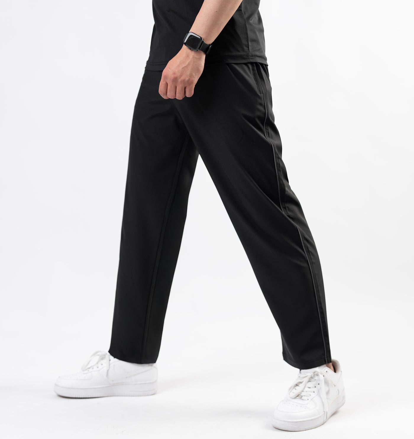 Black Micro Relaxed Fit Trousers with Gray Piping