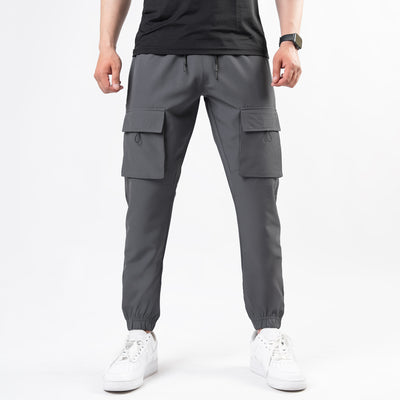 Gray Lycra Terry Front Pocket Cargo Jogger Pants