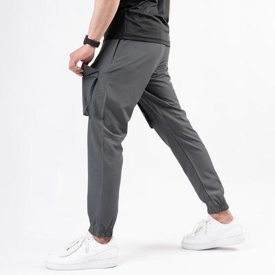 Gray Lycra Terry Front Pocket Cargo Jogger Pants