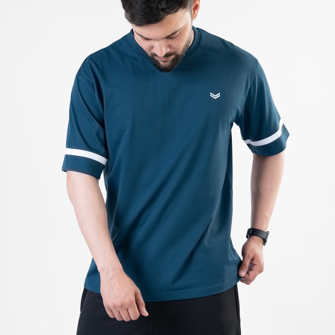Teal Oversize T-Shirt with White Stripes