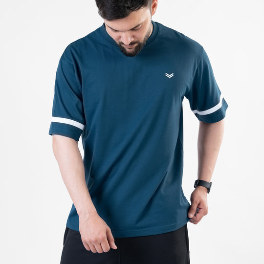 Teal Oversize T-Shirt with White Stripes