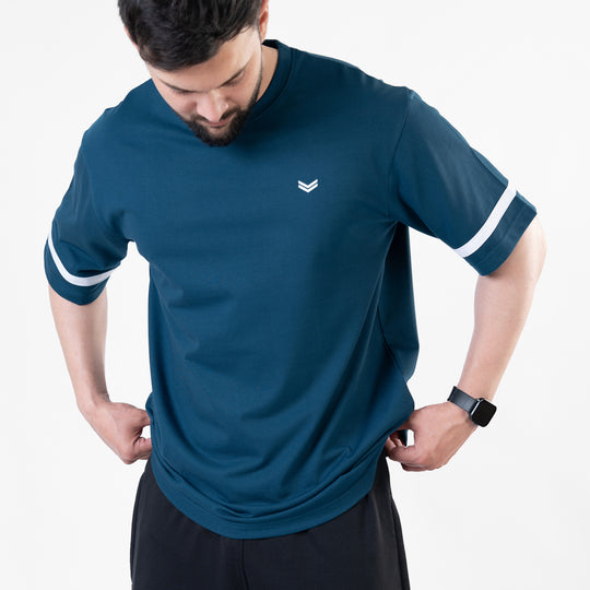 Teal Oversize T-Shirt with White Stripes