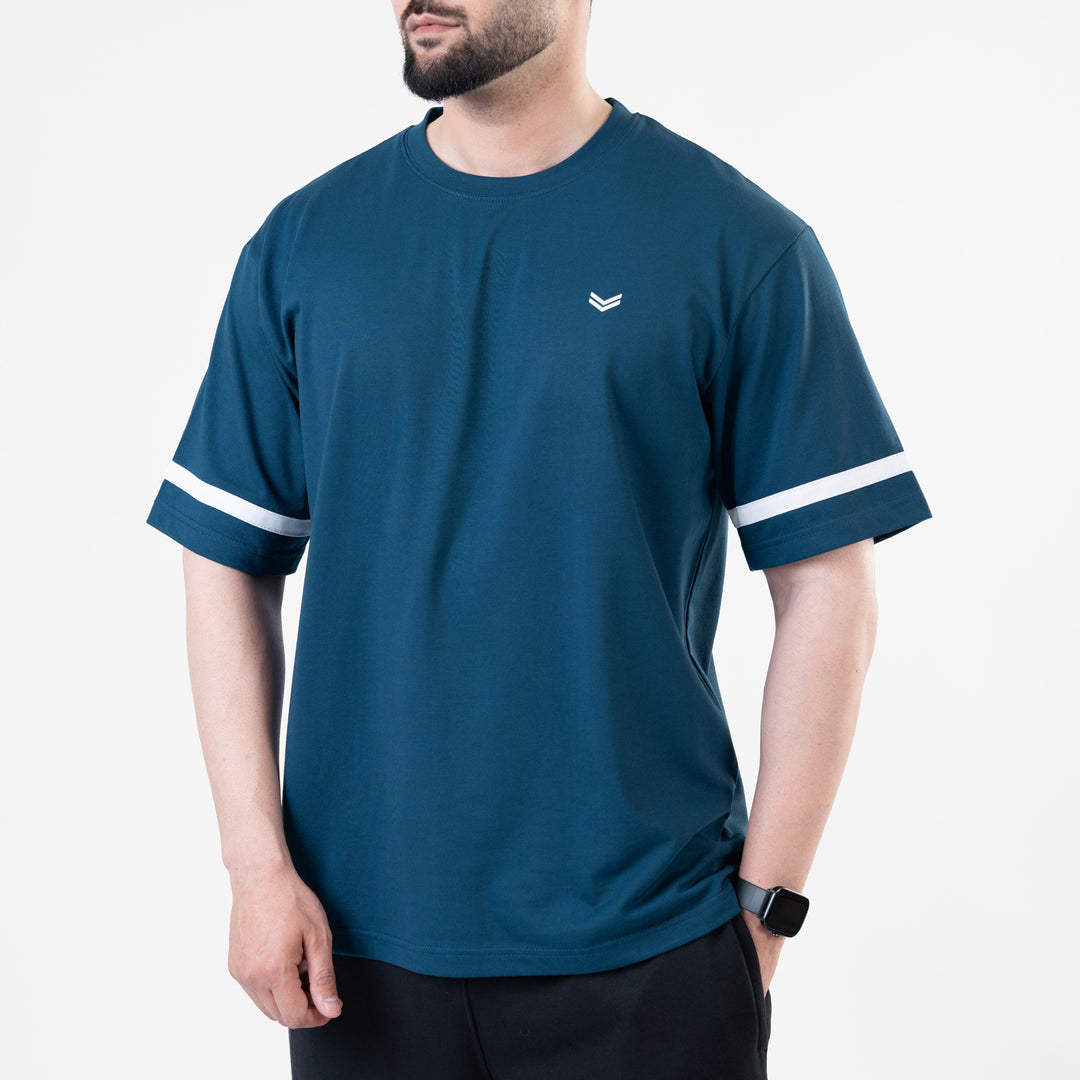 Teal Oversize T-Shirt with White Stripes