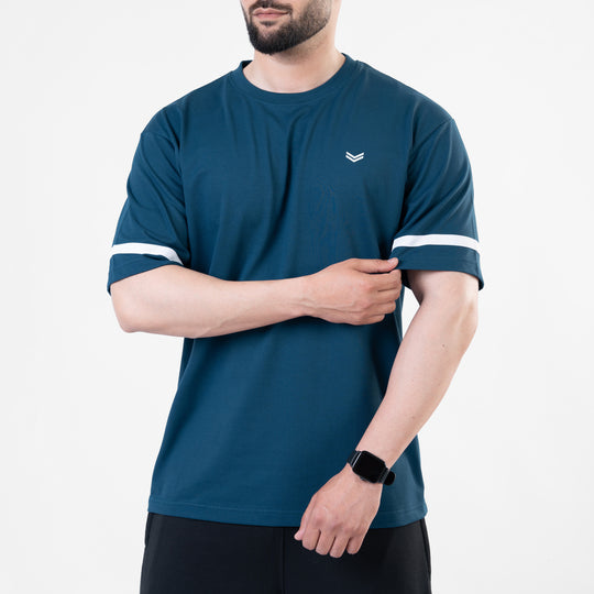 Teal Oversize T-Shirt with White Stripes