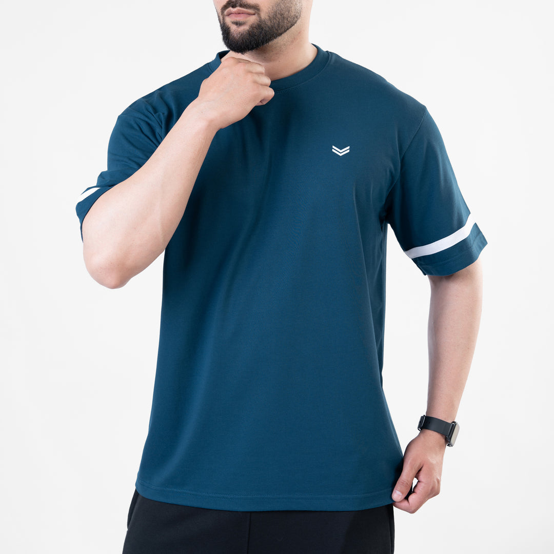 Teal Oversize T-Shirt with White Stripes
