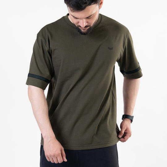 Olive Oversize T-Shirt with Black Stripes