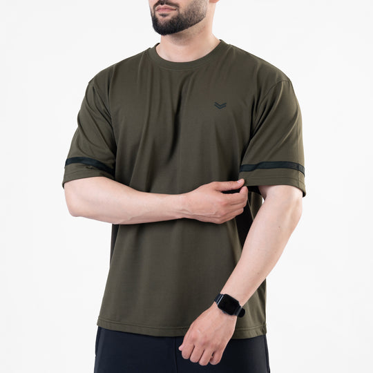 Olive Oversize T-Shirt with Black Stripes