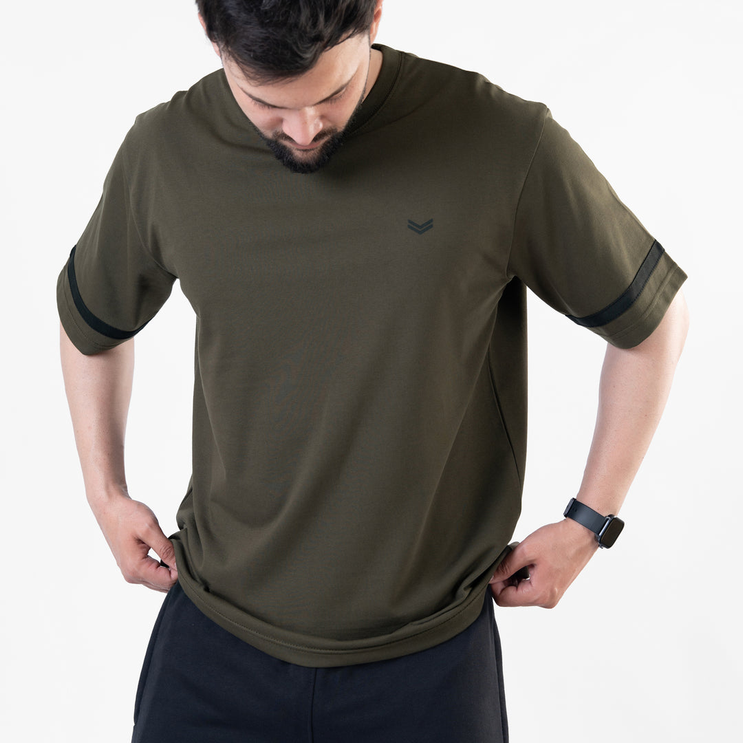 Olive Oversize T-Shirt with Black Stripes