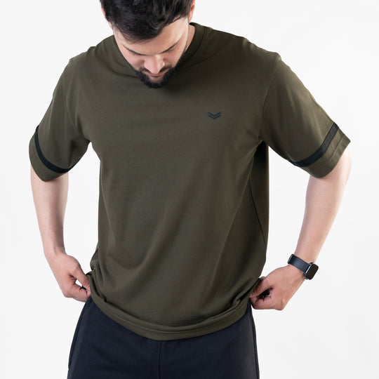 Olive Oversize T-Shirt with Black Stripes