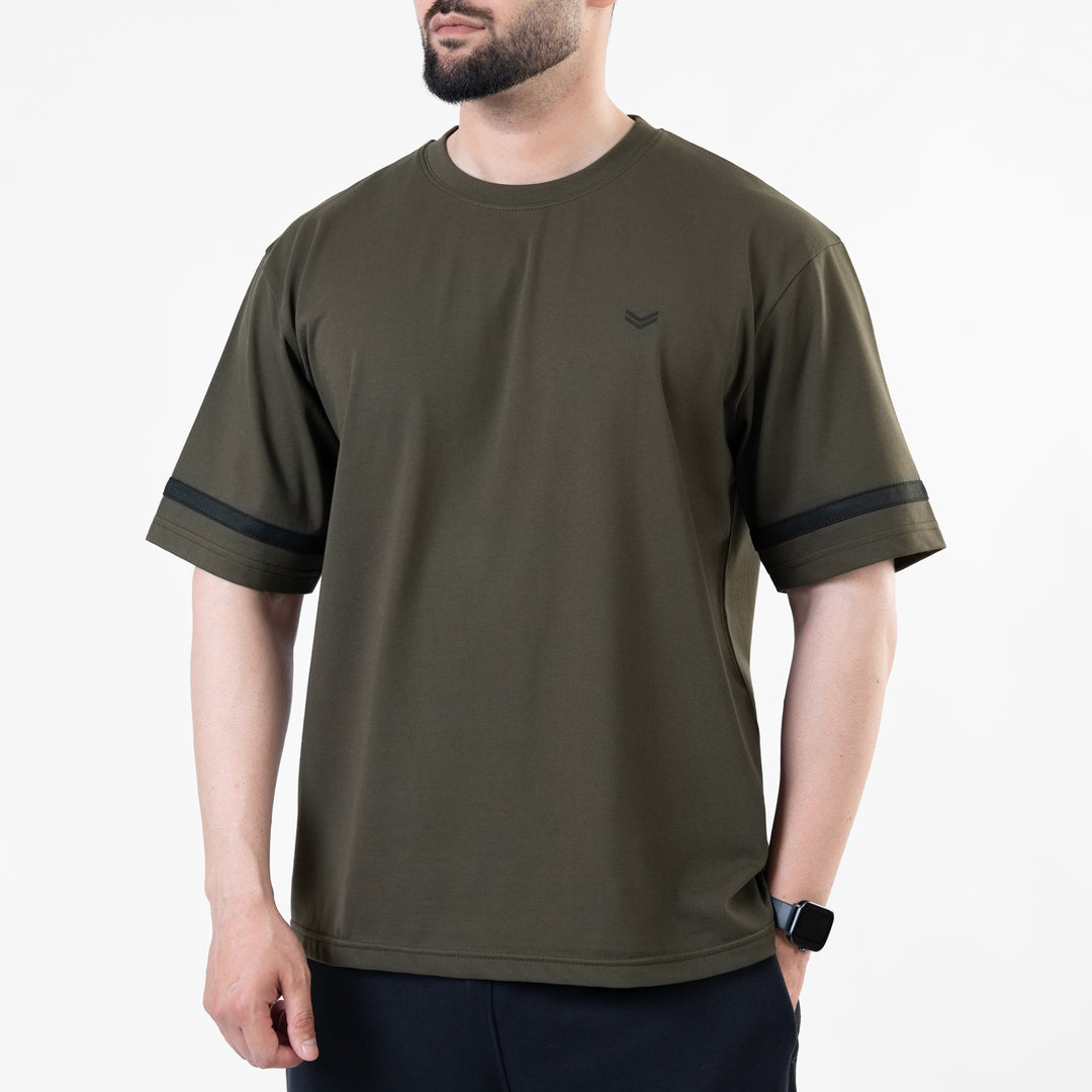 Olive Oversize T-Shirt with Black Stripes