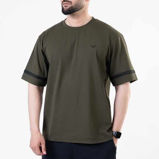 Olive Oversize T-Shirt with Black Stripes