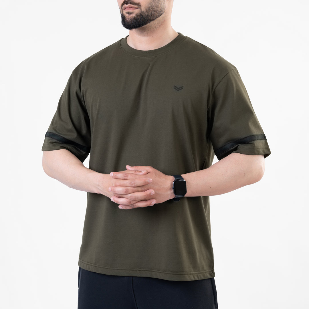 Olive Oversize T-Shirt with Black Stripes
