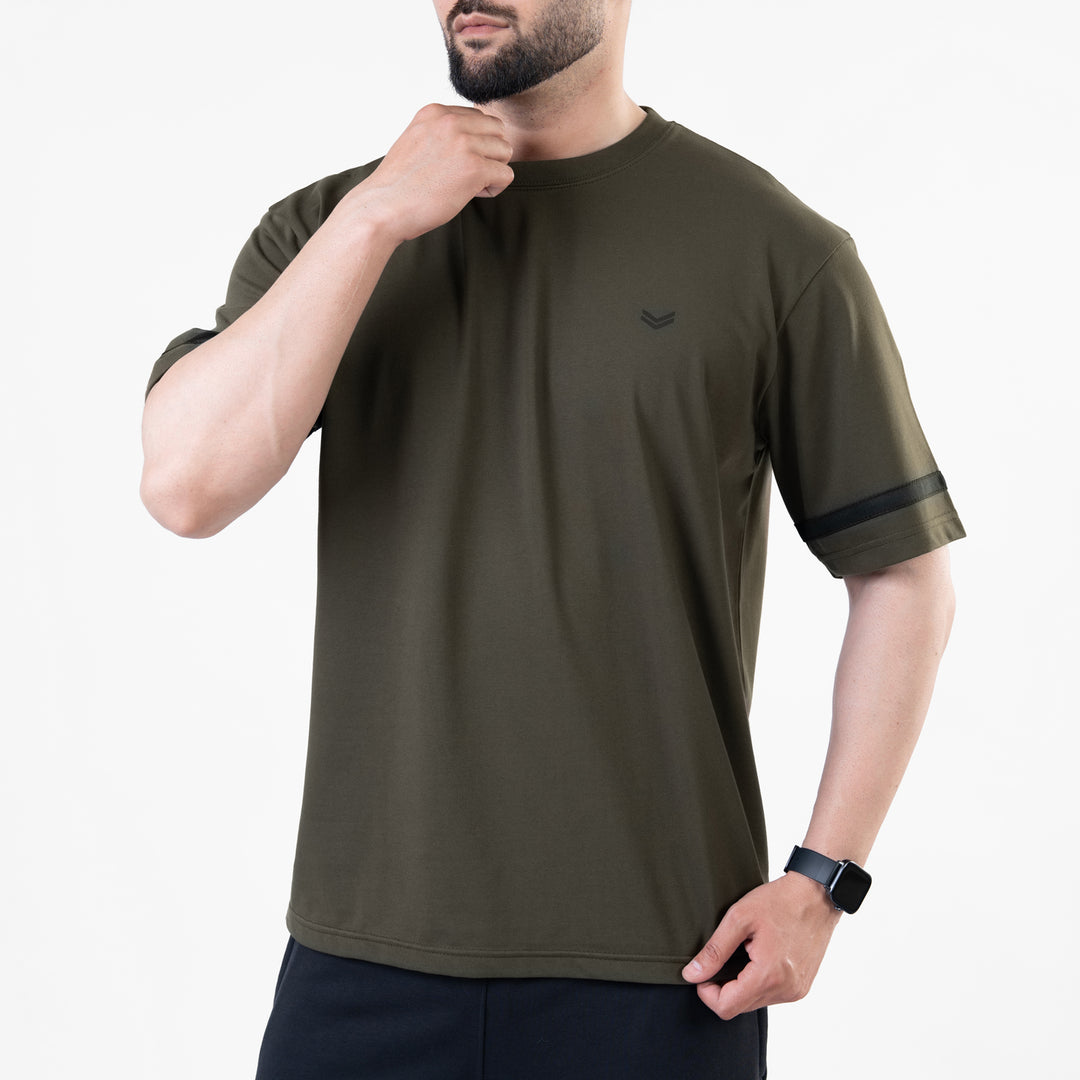 Olive Oversize T-Shirt with Black Stripes