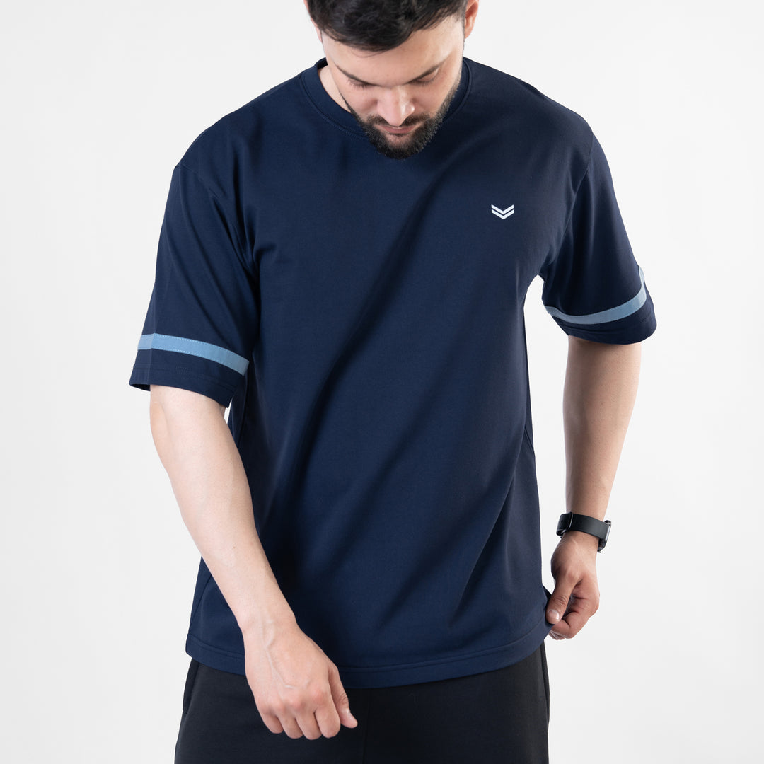 Navy Oversize T-Shirt with Sky Blue Stripes