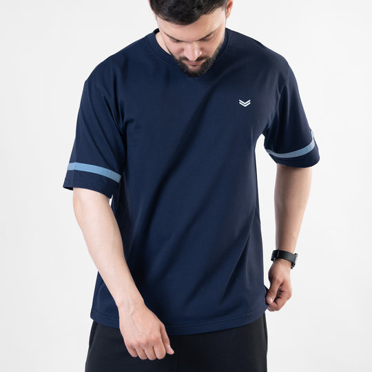 Navy Oversize T-Shirt with Sky Blue Stripes