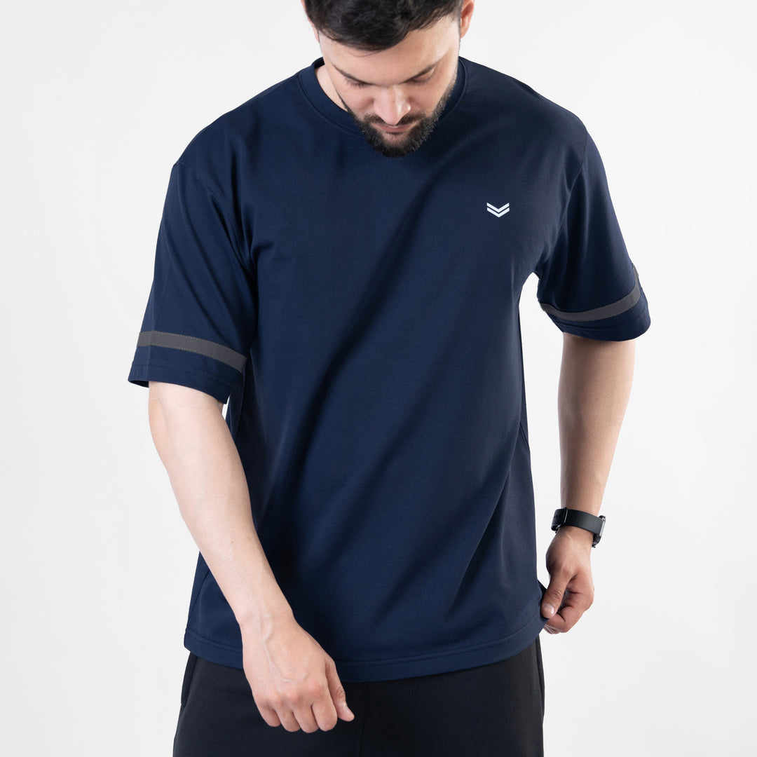 Navy Oversize T-Shirt with Gray Stripes