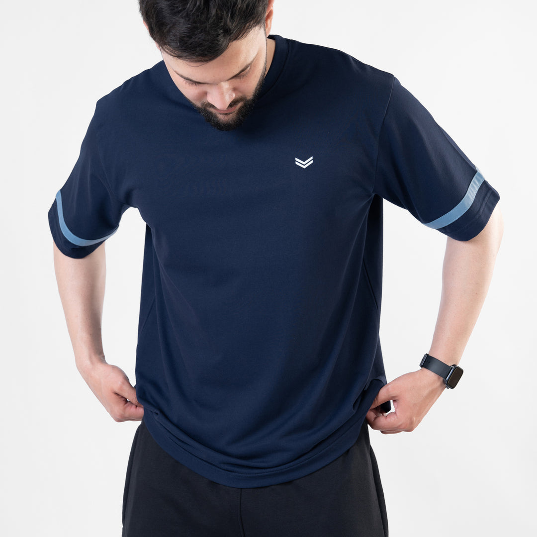 Navy Oversize T-Shirt with Sky Blue Stripes