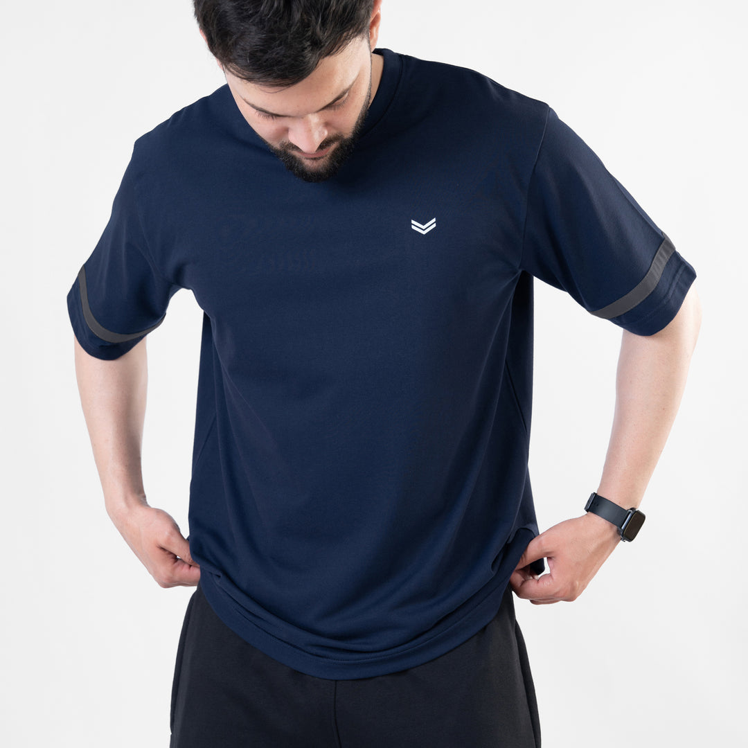 Navy Oversize T-Shirt with Gray Stripes