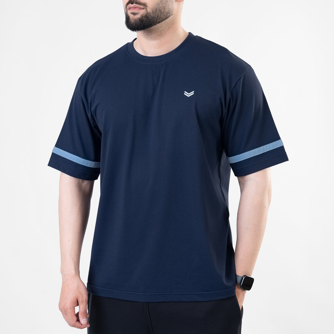 Navy Oversize T-Shirt with Sky Blue Stripes