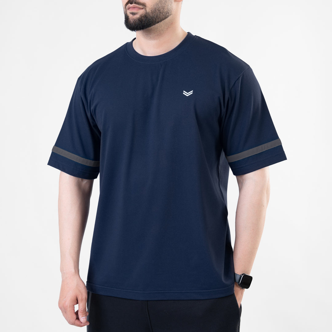 Navy Oversize T-Shirt with Gray Stripes