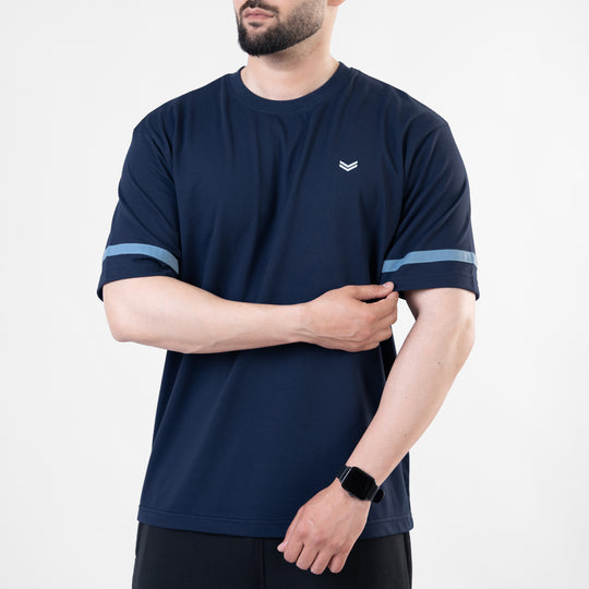 Navy Oversize T-Shirt with Sky Blue Stripes