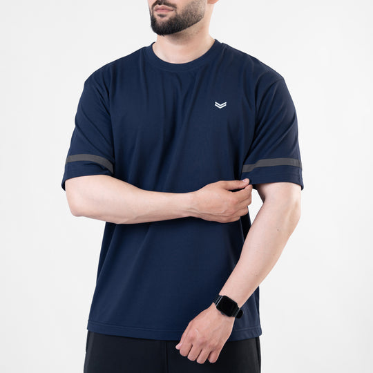 Navy Oversize T-Shirt with Gray Stripes