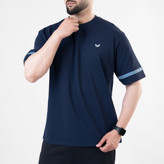 Navy Oversize T-Shirt with Sky Blue Stripes