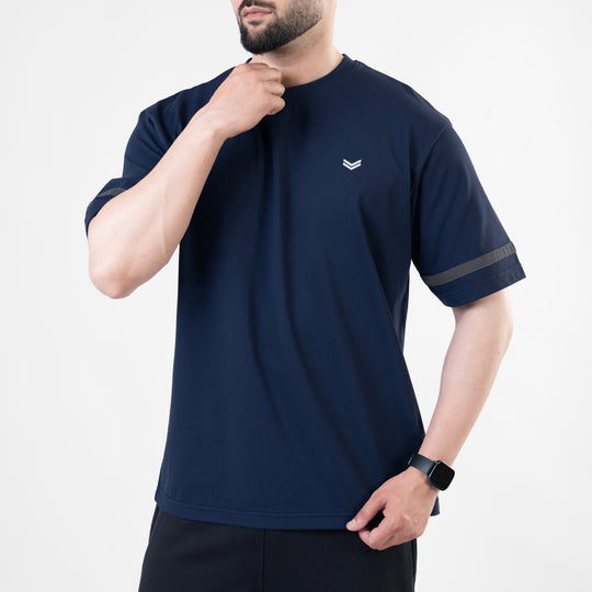Navy Oversize T-Shirt with Gray Stripes