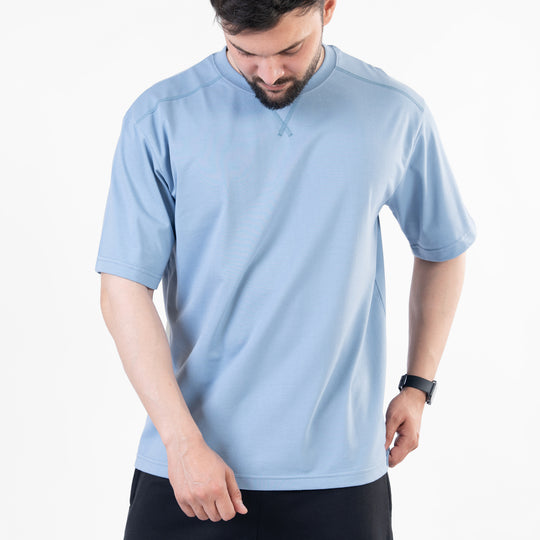 Sky Blue Oversize T-Shirt with V-Notch in Contrast Detailing