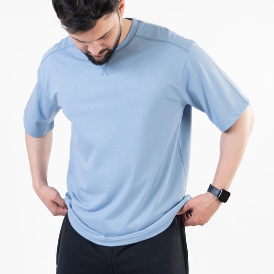 Sky Blue Oversize T-Shirt with V-Notch in Contrast Detailing
