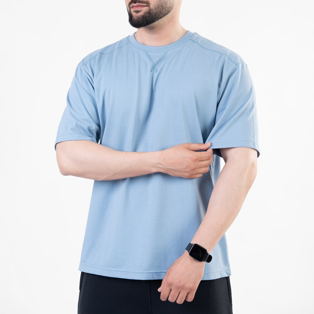 Sky Blue Oversize T-Shirt with V-Notch in Contrast Detailing