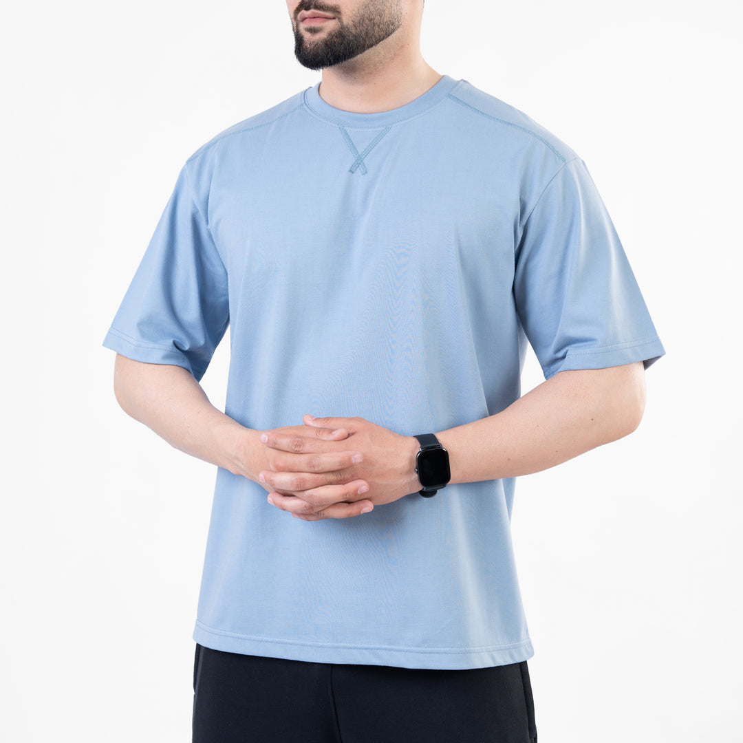 Sky Blue Oversize T-Shirt with V-Notch in Contrast Detailing