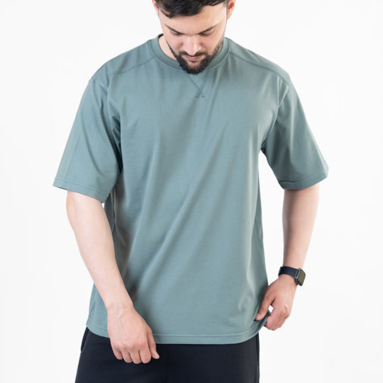 Turquoise Oversize T-Shirt with V-Notch in Contrast Detailing