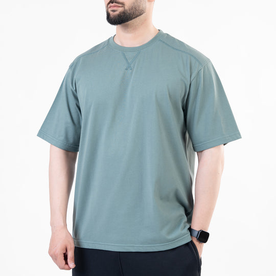 Turquoise Oversize T-Shirt with V-Notch in Contrast Detailing