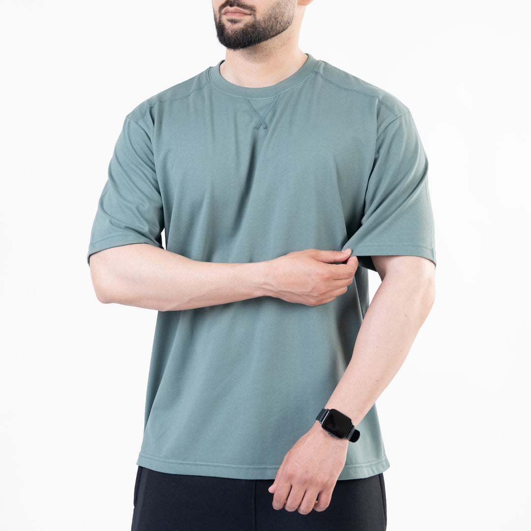 Turquoise Oversize T-Shirt with V-Notch in Contrast Detailing