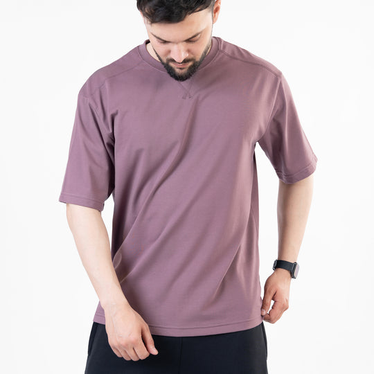 Light Purple Oversize T-Shirt with V-Notch in Contrast Detailing