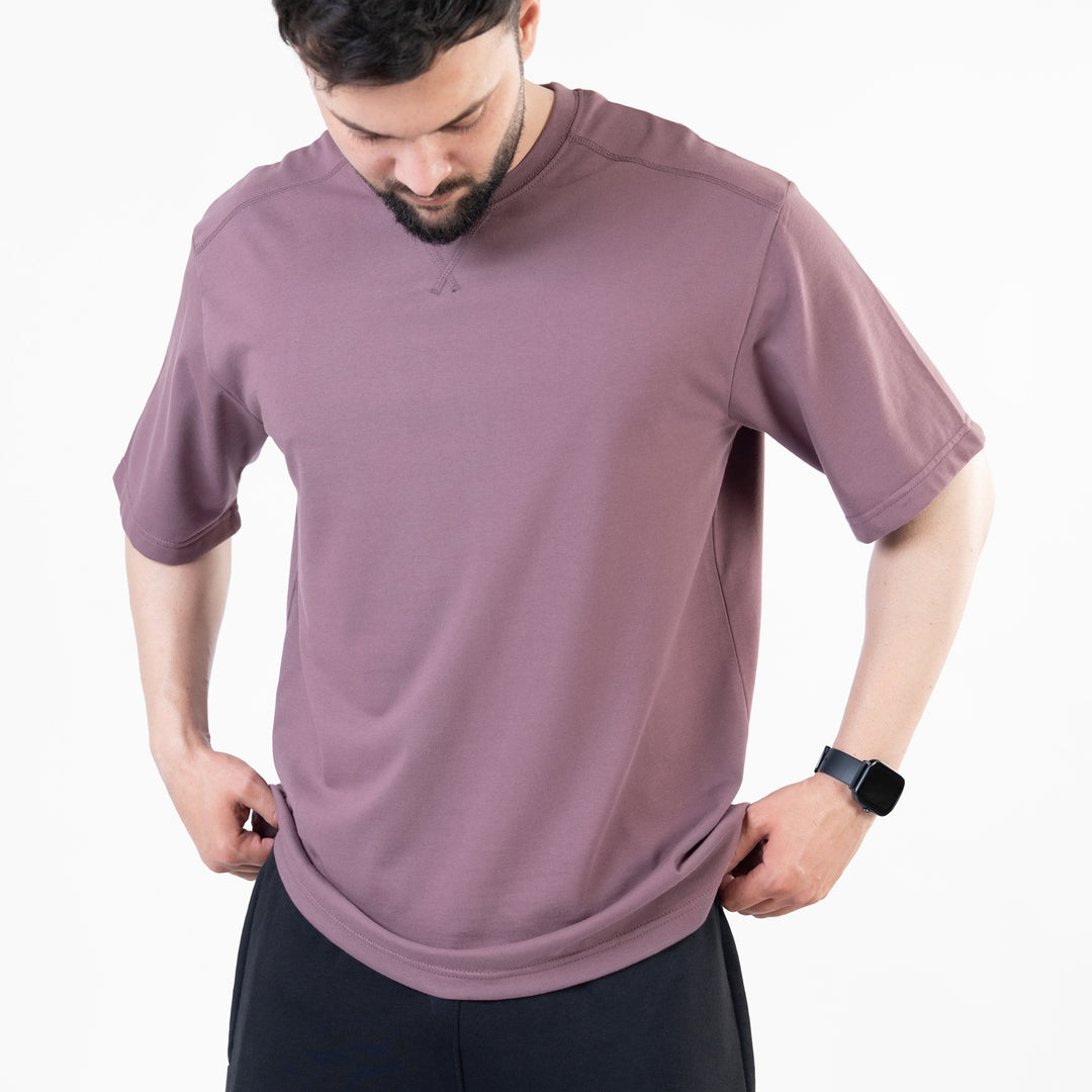 Light Purple Oversize T-Shirt with V-Notch in Contrast Detailing