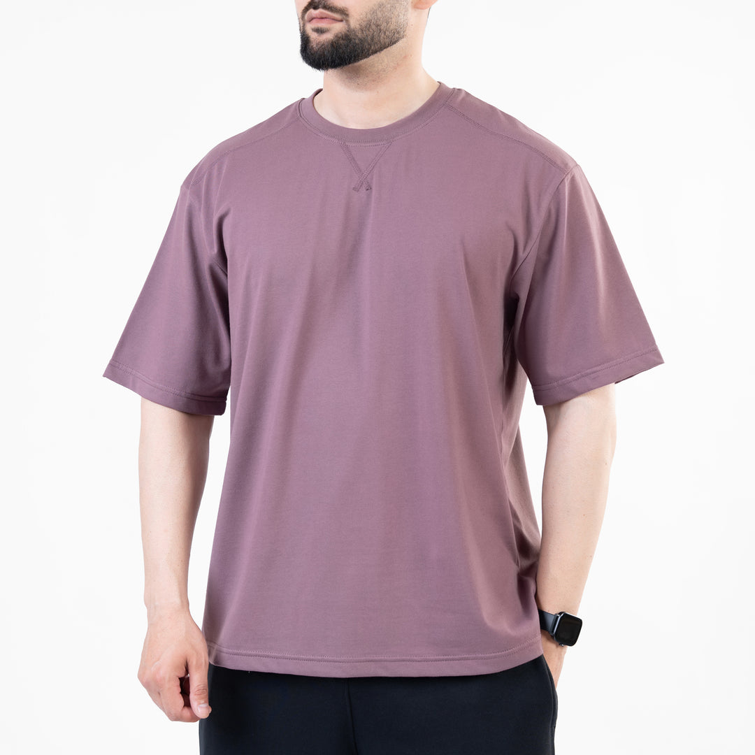 Light Purple Oversize T-Shirt with V-Notch in Contrast Detailing