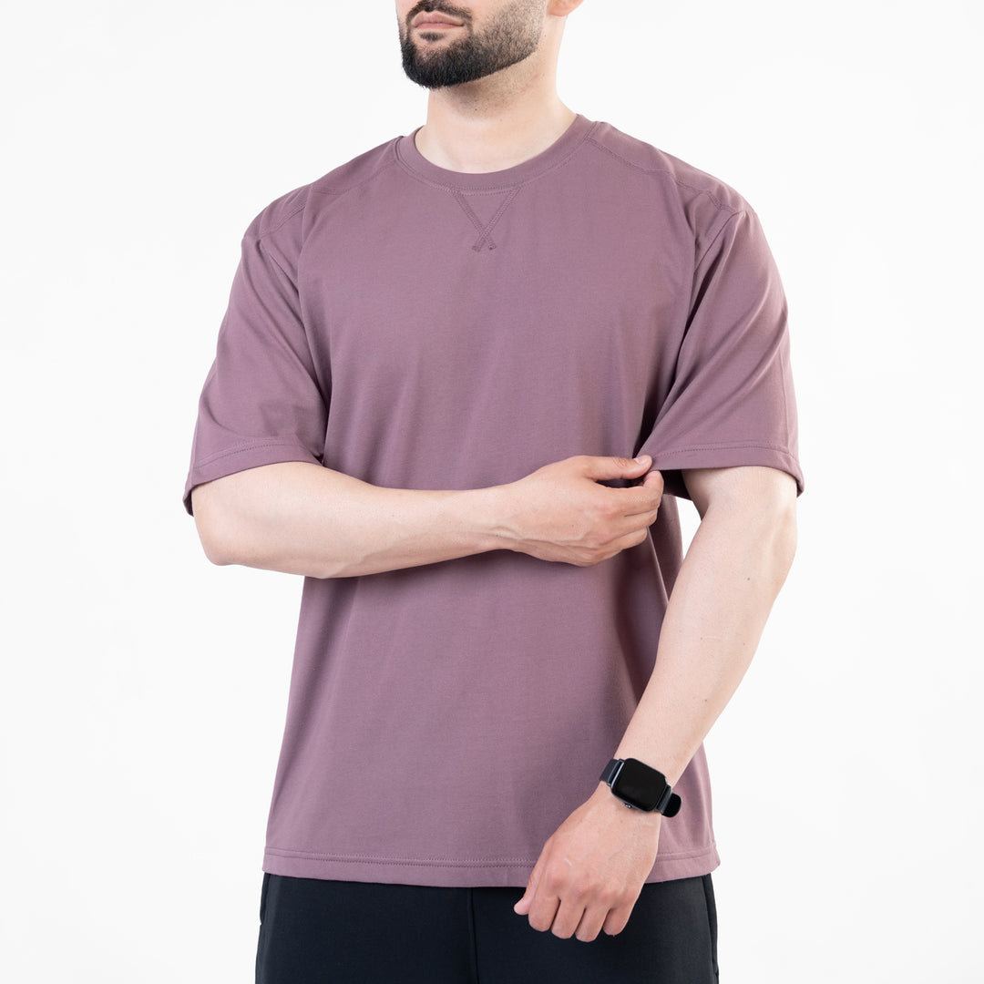 Light Purple Oversize T-Shirt with V-Notch in Contrast Detailing