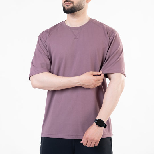 Light Purple Oversize T-Shirt with V-Notch in Contrast Detailing