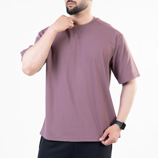 Light Purple Oversize T-Shirt with V-Notch in Contrast Detailing