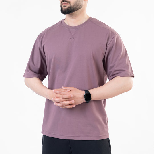 Light Purple Oversize T-Shirt with V-Notch in Contrast Detailing