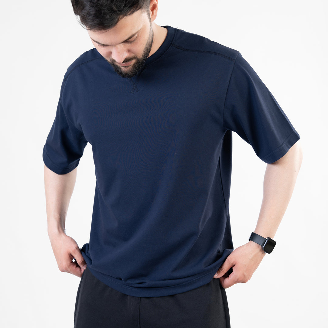 Navy Oversize T-Shirt with V-Notch in Contrast Detailing