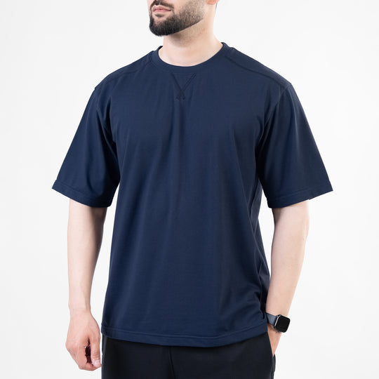 Navy Oversize T-Shirt with V-Notch in Contrast Detailing