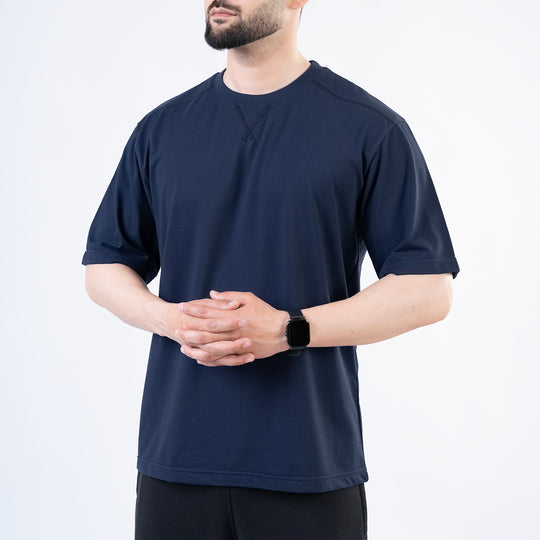 Navy Oversize T-Shirt with V-Notch in Contrast Detailing