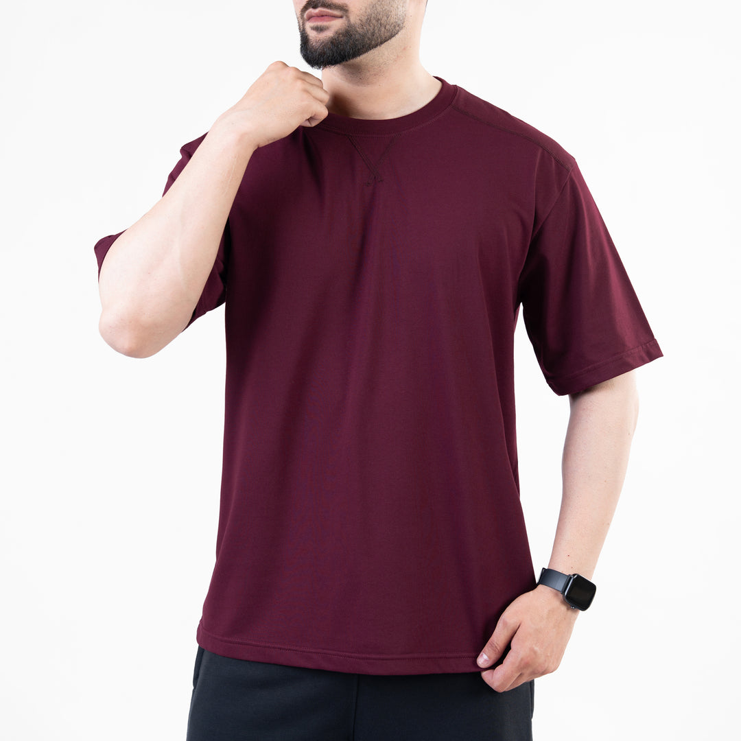 Wine Maroon Oversize T-Shirt with V-Notch in Contrast Detailing