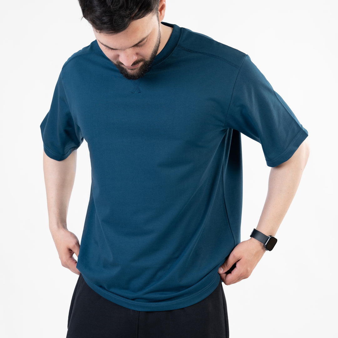 Teal Oversize T-Shirt with V-Notch in Contrast Detailing
