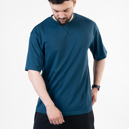 Teal Oversize T-Shirt with V-Notch in Contrast Detailing