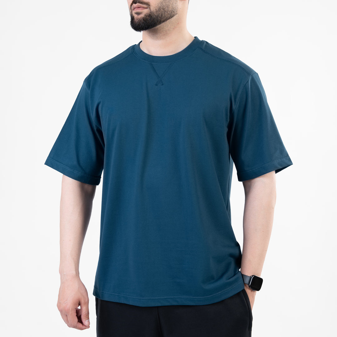 Teal Oversize T-Shirt with V-Notch in Contrast Detailing